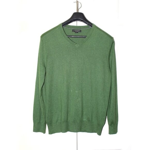Banana Republic Silk & Cashmere Luxury Blend Men Green Sweater V Neck Size L - Picture 4 of 9